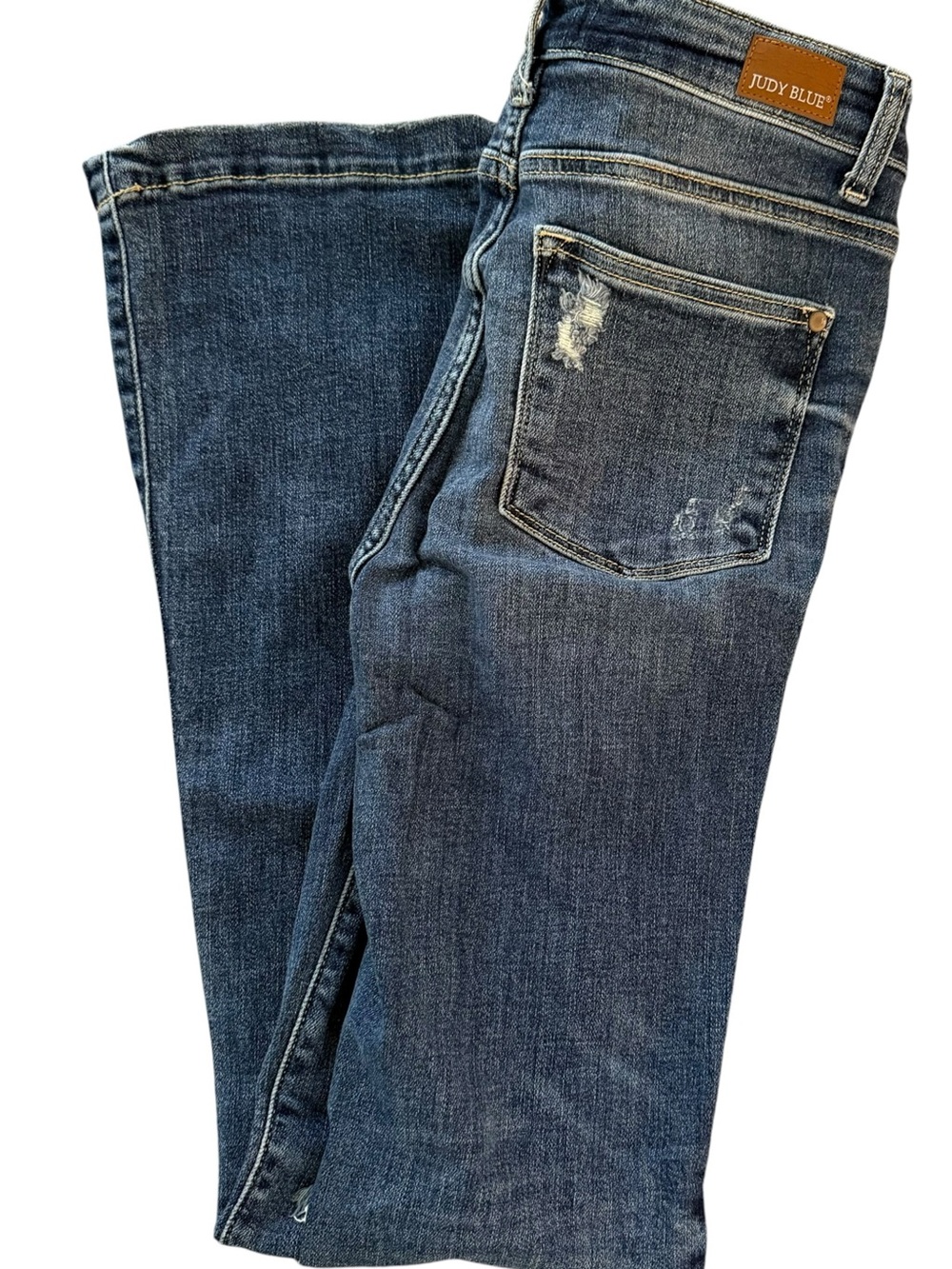 Judy Blue Dark Wash Distressed Trouser Flare Button Fly Jeans